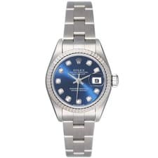 Rolex Lady-Datejust 26mm Blue Diamond Dial White Gold Steel Oyster Watch 79174