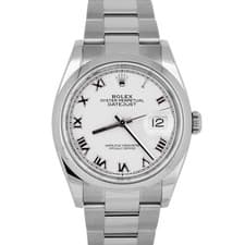 PAPERS Rolex DateJust 36mm WHITE ROMAN Stainless Steel Oyster 126200 Watch BOX
