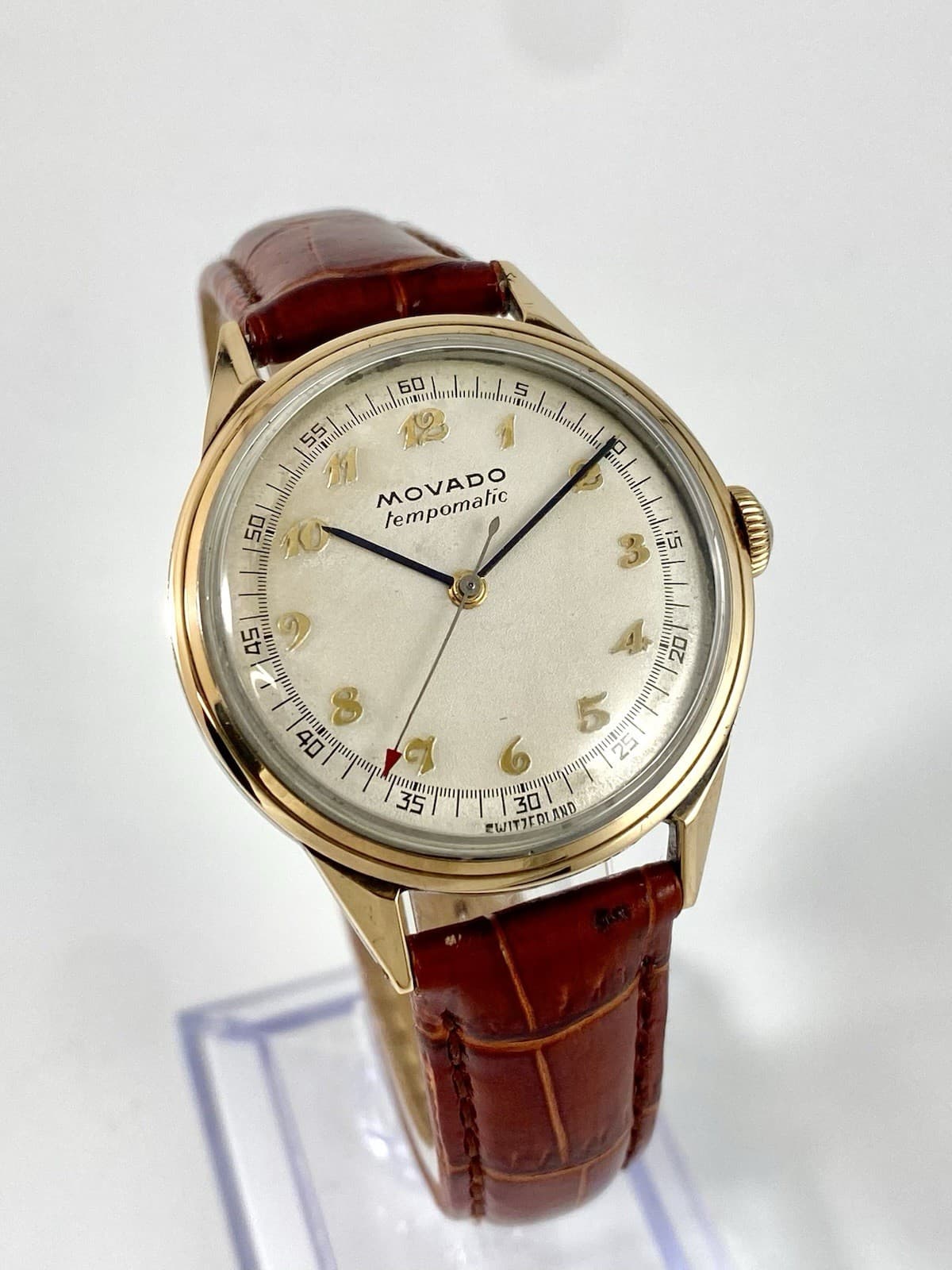 Vintage Movado Tempomatic Swiss 1950s 14k Gold/Stainless Watch-Running! 33.5MM