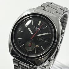 SEIKO 5 Sports Vintage 1970s Watch Black Dial 40mm Automatic Rare Single Crown