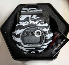 CASIO G-SHOCK DW-6900 Camouflage Zebra Wristwatch White Black Digital with Case