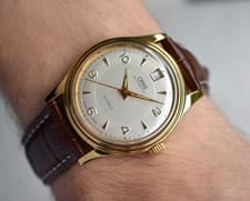 Oris Men's Automatic Watch 7445 Gold Dress Leather Numeral Dial Date