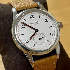 Nomos Club 36 Silver Dial Mechanical Watch Beige Leather Strap Men Women From JP