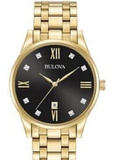 Bulova Gold and Black Men's Dress Watch with Roman Numerals diamond dial