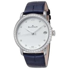 New Blancpain Villeret  Date Ultra-Slim Diamond Blue Alligator Ladies Watch
