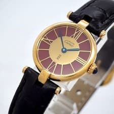 Cartier Must de Vendome Vermeil Red Dial Quartz Watch Box Papers