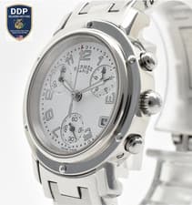 [NEAR MINT] HERMES Clipper Chronograph CL1.310 White Ladies Watch Quartz JAPAN