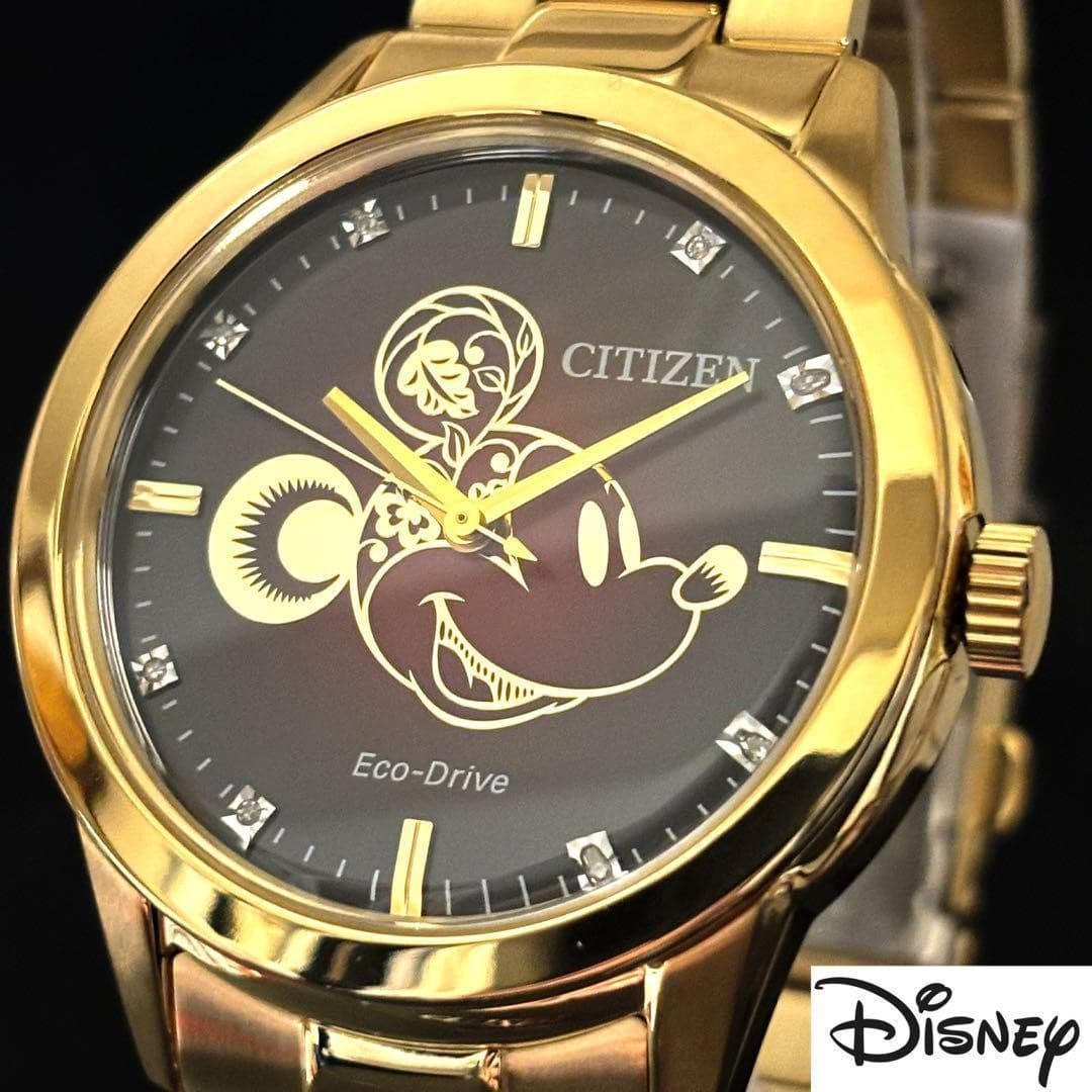Limited CITIZEN x Disney Mickey watch, red dial, gold tone, Eco-Drive, 40mm.