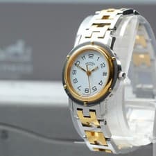 S Size HERMES CL3.240 24mm White Dial Date Quartz Women's Watch Box Paper