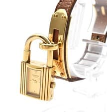 [EXC+5] HERMES Kelly Padlock Gold Dial Quartz Brown Leather 20mm Women's Watch
