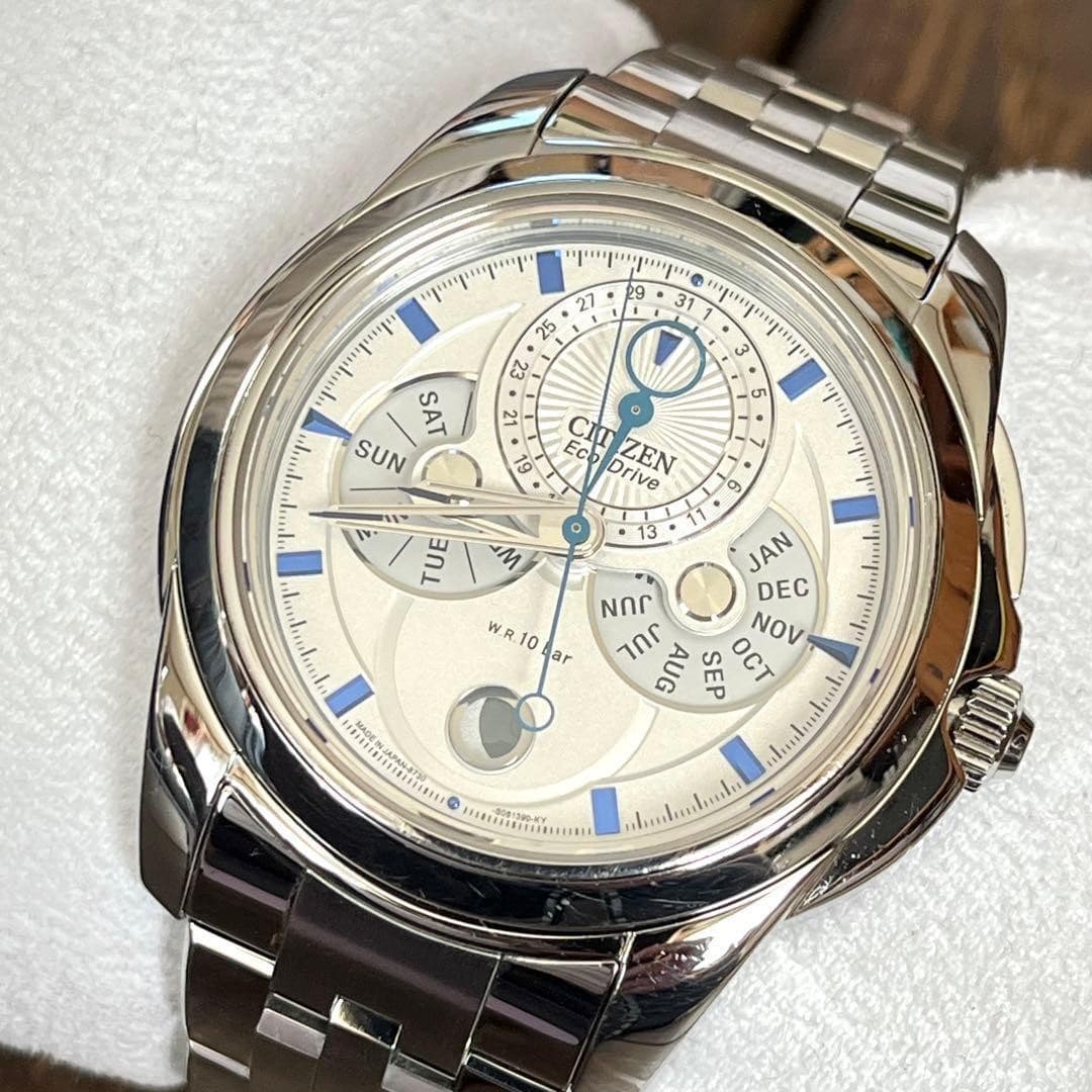 Citizen BU0011 55A Eco Drive Moon Phase Watch Timepiece Stainless Dial Japan