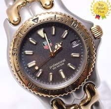 Vintage *N MINT* TAG Heuer SEL S95.213 Black Dial Gold Silver Men's Watch JAPAN