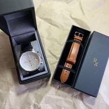 About Vintage Wristwatch AV86 1844 Chronograph White Silver Black Brown Leather