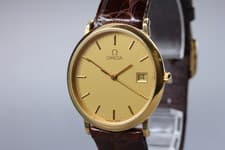 1992 Near MINT OMEGA De Ville 32mm 196.0312.1 Quartz Gold Dial Men's Vintage