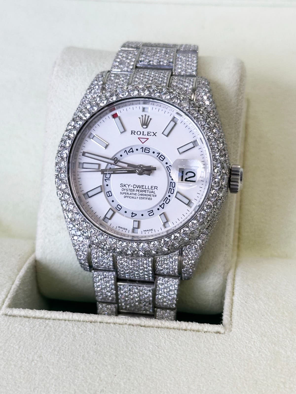 ROLEX SKY DWELLER Iced Out Diamond 326934 Stainless Steel 42mm Watch