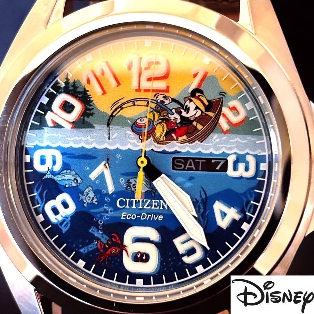 CITIZEN x Disney Mickey fishing watch, Eco-Drive, 43mm, rugged nylon band.
