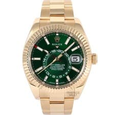 Rolex Sky Dweller 326938 18K Yellow Gold 42mm Custom Green Dial Fluted Bezel B&P