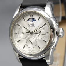 [N MINT] ORIS Artelier 7546 40mm Triple Calendar Moon Phase Silver AT Mens Watch