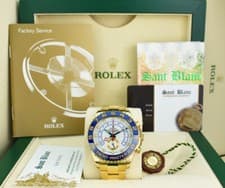 ROLEX 18kt Gold YachtMaster II 44mm White Dial Blue Hands 116688 - SANT BLANC