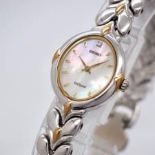 Seiko Excelline Ladies Shell Diamond Oval Watch Used SA410