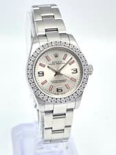 Rolex Datejust Ladies 26mm 176200 Silver Pink Batton Arabic Dial Diamond Bezel