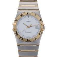 OMEGA Constellation White Dial 18k Gold Full Bar Quartz 35mm Watch