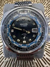 Dilecta Stainless Steel Black Dial World Time Date 17 Jewels Antichoc Watch