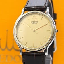 [NEAR MINT w/BOX] SEIKO CREDOR 8J81-6B00 18KT Gold Dial Qz Men's From JAPAN A574