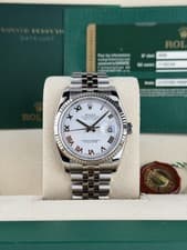 Rolex Datejust 36 White Roman Fluted Jubilee Preowned 2013 116234
