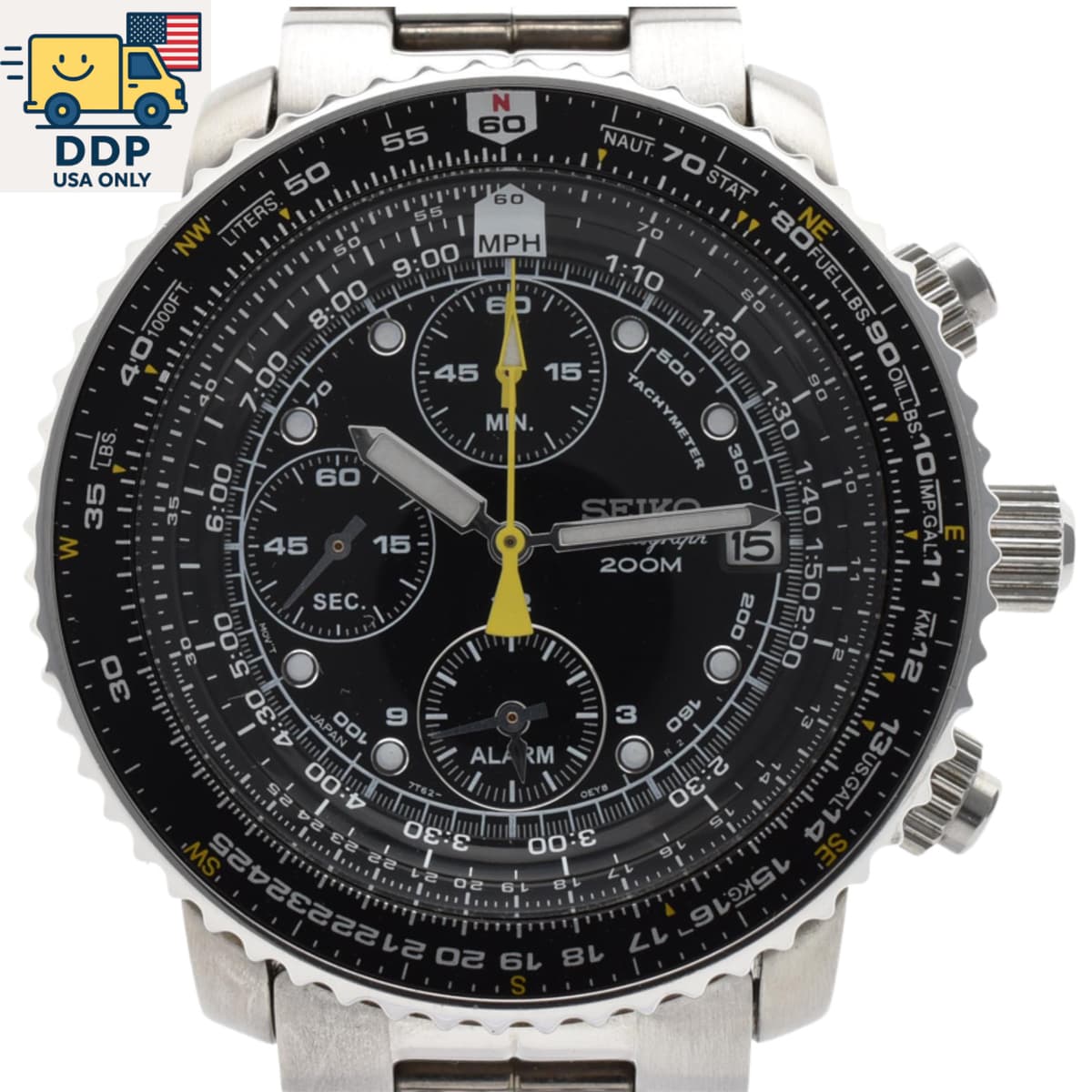 SEIKO Flightmaster Men's Chronograph Watch 7T62-0EB0 Pilot Quartz [Near Mint]