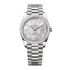 Rolex Day-Date 40 Watch 40MM Meteorite Diamond Baguette Index Markers Dial Wh...