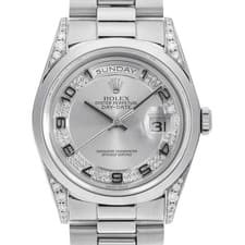 ROLEX Day Date Milliard Diamond 18296MA Silver Arabian N Number second hand mens