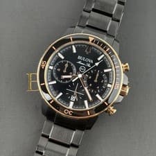 Bulova Marine Star 98B302 Quartz 45mm Black Dial Stainless Steel Men's Watch