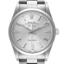 Rolex Air King Steel Silver Dial Smooth Bezel Mens Watch 14000