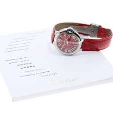 CARTIER BALLON BLEU WSBB0022 32mm SS Leather Red Dial Automatic #C056