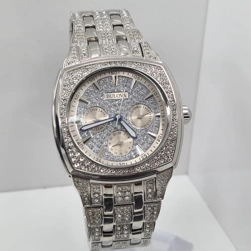 BULOVA Men's Iced Out Crystal Collection Phantom Pavé Dial 40mm Watch 96C002 New