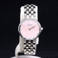 Genuine Christian Dior Baghira Trotter 12P diamonds Pink Shell Quartz Ladies