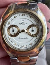 Vintage OMEGA Seamaster Polaris White Day Date Men's Qz Watch
