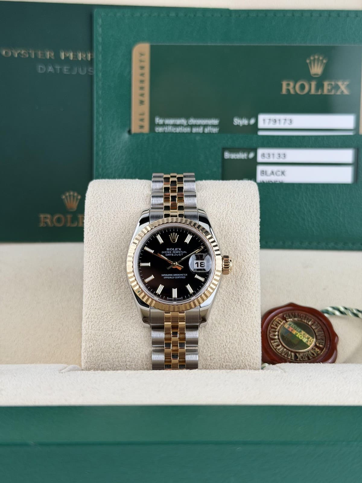 Rolex Datejust 26 Black Index Fluted Jubilee Preowned 2008 179173