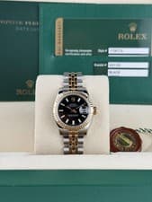 Rolex Datejust 26 Black Index Fluted Jubilee Preowned 2008 179173