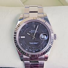 Rolex Datejust II Black Dial Roman 41mm 18k White Gold Fluted Oyster 116334 Mens