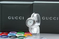 [N MINT w/ BOX] GUCCI 11/12.2L Silver Change Bezel 12 Colors Quartz Ladies Watch
