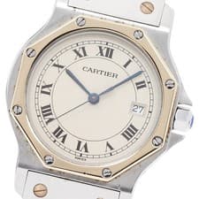 CARTIER Santos Octagon LM YG bezel Date Beige Dial Quartz Men's Watch_940021