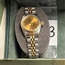 Rolex Two Tone Gold Dial Fluted Bezel Stainless Steel Band Luxury Wristwatch