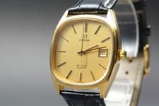 [Near MINT] OMEGA De Ville Cal.1342 34mm Gold Dial Date Quartz Men's Watch