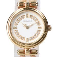 MIKIMOTO K18 41P 0.2"" Pearl Diamond Dial Quartz Bracelet Watch