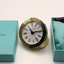 $1370 Tiffany & Co Travel Alarm Pocket Watch Gold Tone France Authentic 100%