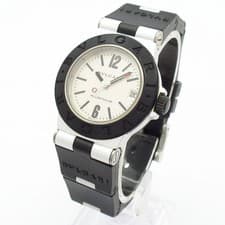 BVLGARI Aluminum Watch Silver Boys Date Round Dial Quartz Rubber Black Band