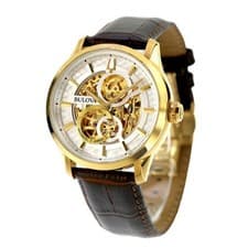 Bulova Men’s Classic Automatic Watch Silver Gold Dial Brown Leather From Japan