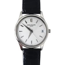 Patek Philippe Calatrava 34mm 18K White Gold Black Leather Band White Dial 3998G